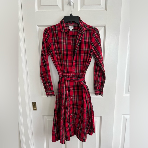 J Crew size 0 tartan plaid fitted shirt dress 100% cotton - Picture 2 of 5